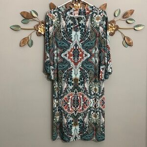 Chico's Green White Paisley Print Shift Dress Size 0 Small